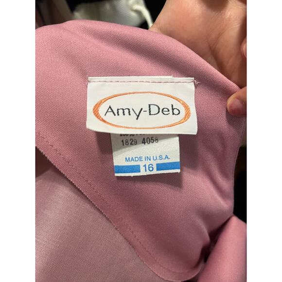NWT Vintage 80s Amy Deb Mauve Pink Lace Chiffon Belted Dress 16 XLarge Cottage - Picture 6 of 6